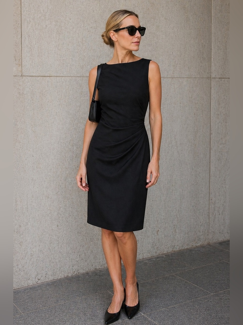 Theory Black Sleeveless Midi Sheath Dress